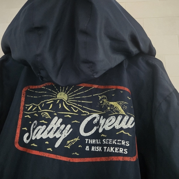 Salty Crew Frenzy Windbreaker Zip-Up Jacket Hooded Size 2XL Navy Blue - Picture 7 of 7